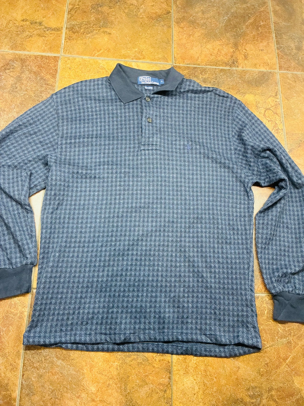 Vintage Polo by Ralph Lauren Men's Long-Sleeve Houndstooth Polo - Navy/Gray